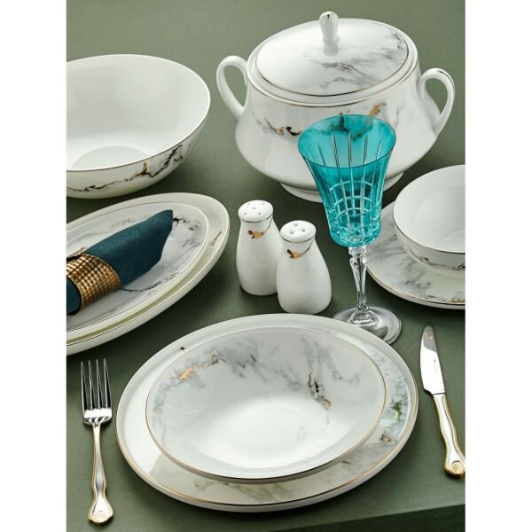 Royal London Bolivia Marble Bone China 60 Parça Yemek Takımı