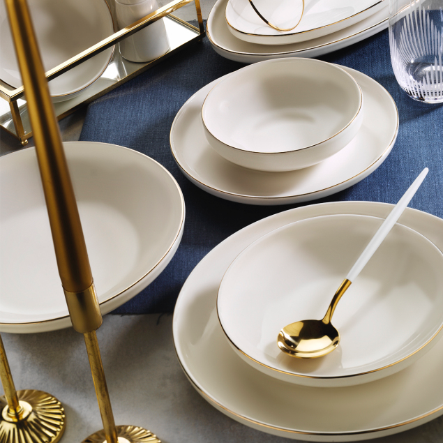 Aryıldız Acoustic 30 Parça Porselen Gold Yemek Takımı