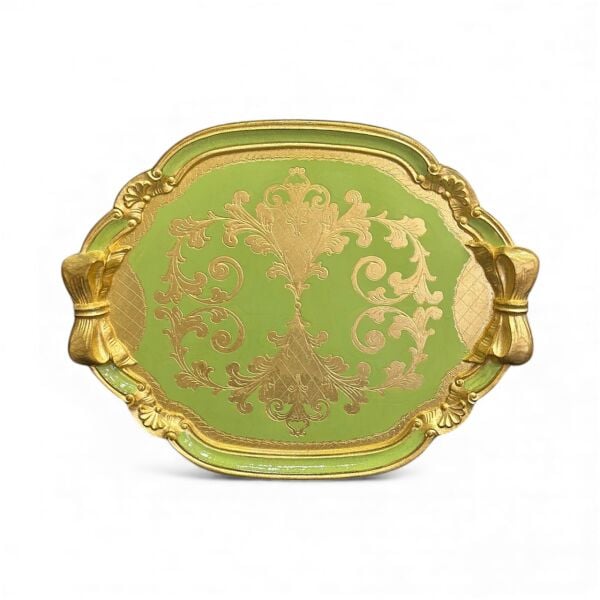 L&M Florance Art Gül Ağacı Yeşil Tepsi 52*41 cm