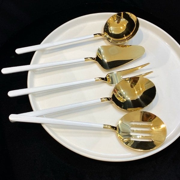 Dame Marie 5 Parça Servis Seti 22cm Beyaz Saplı Altın