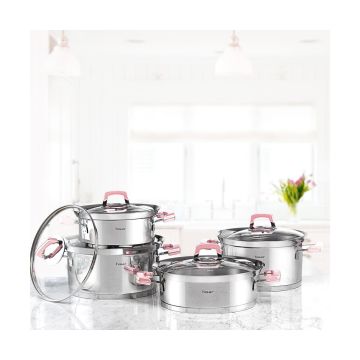 Hisar Venüs Pembe 8 Parça Çelik Tencere Seti