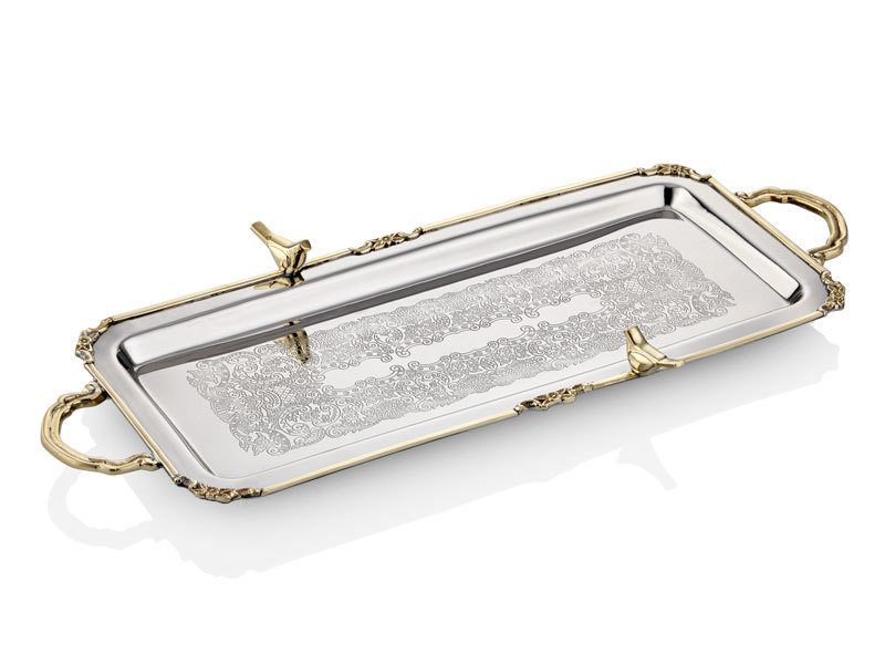 Lamedore Black Pearl Kuşlu Çelik Uzun Tepsi